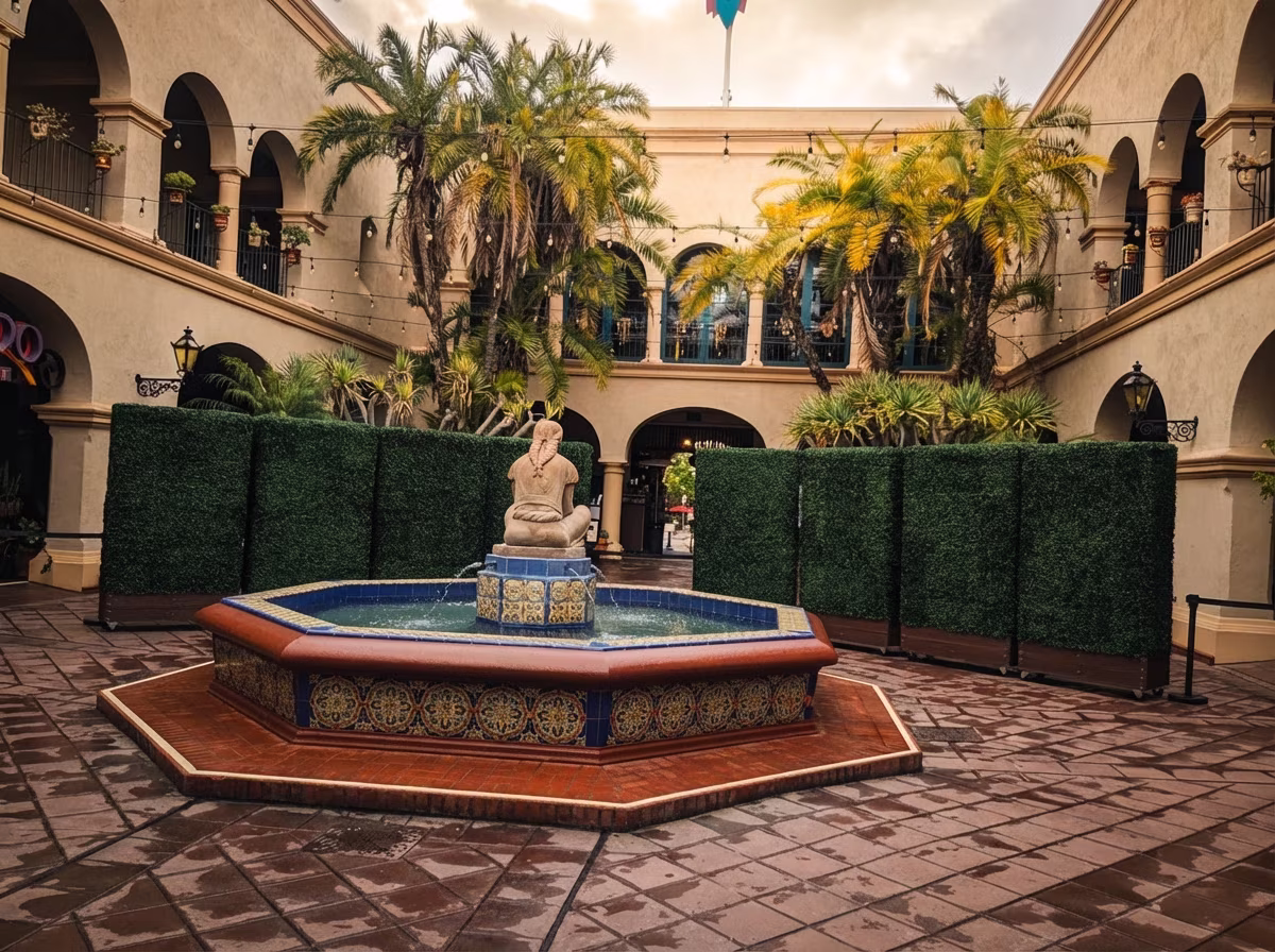 The Prado at Balboa Park artificial boxwood hedge installation