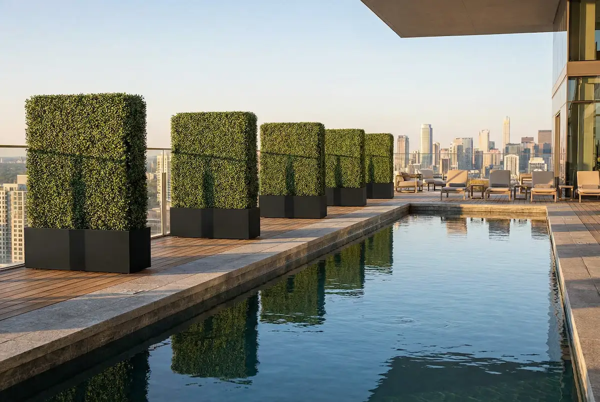 Rooftop hedge screen installation