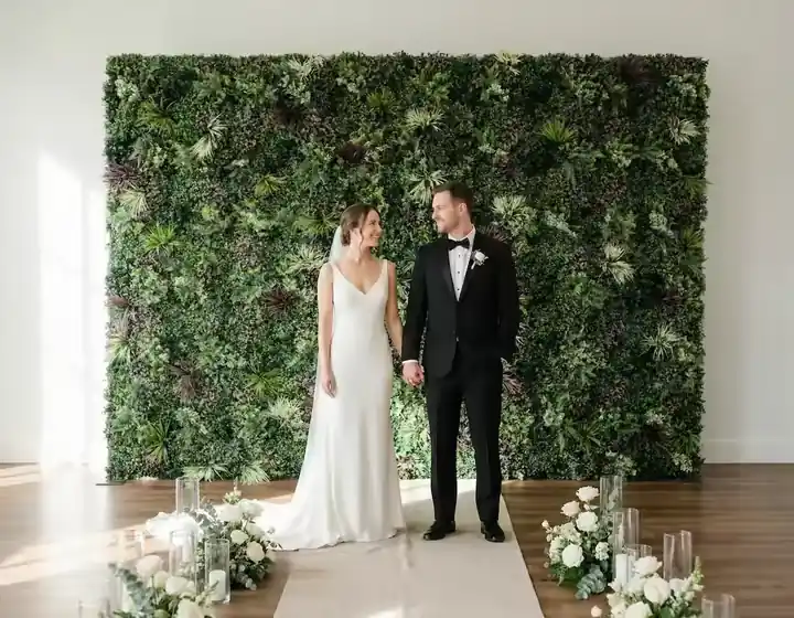 Living wall backdrop at a wedding