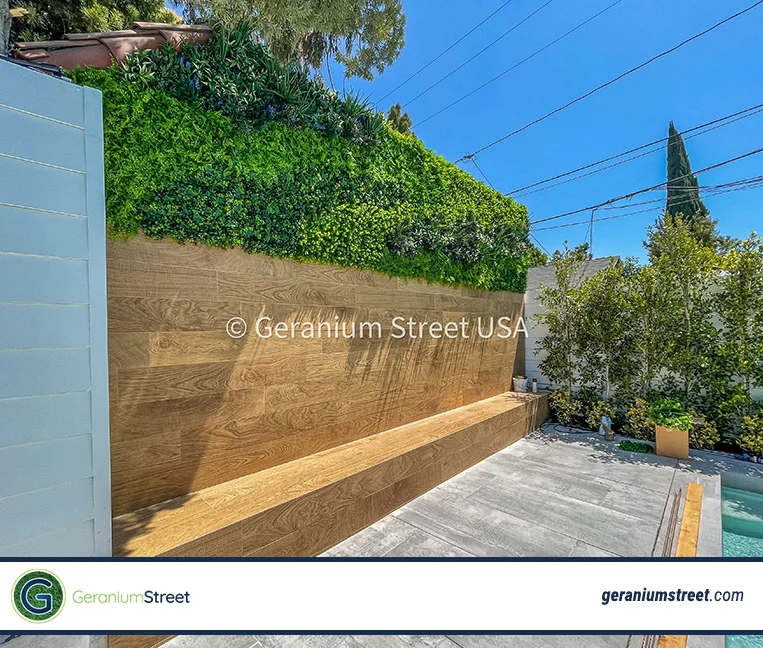 Pool wall rooftop hedge screen